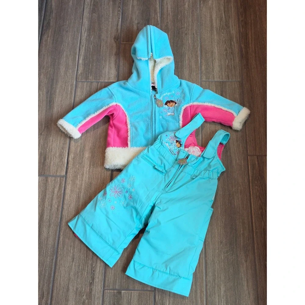 Obermeyer Dora the Explorer Snow Suit Set I-Grow Bibs Jacket Blue Pink Kids 1 XS